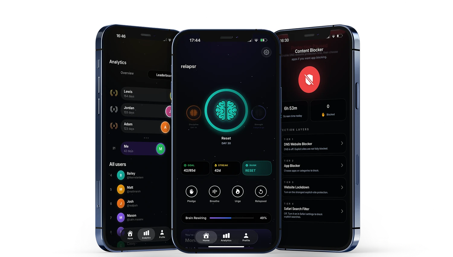 Relapsr app screens